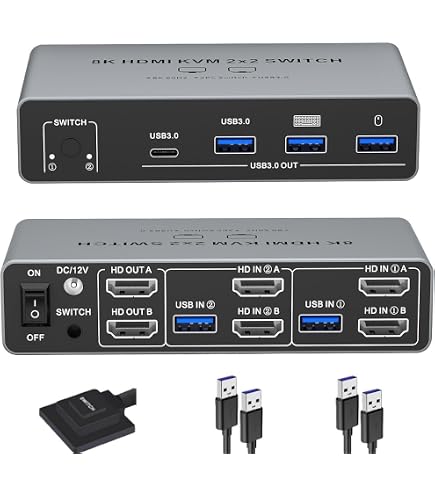 Amazon.co.jp: KVMスイッチ 2 モニター 2 コンピューター DisplayPort